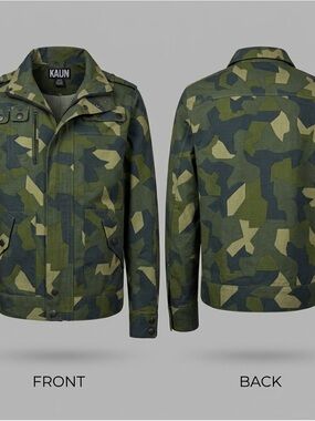 🪖 Y2K KAUN Green Camo Utility Jacket Military Style Cotton M 8884-5 🪖